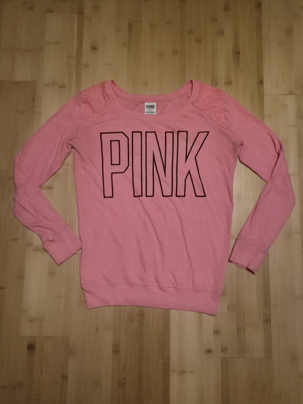 PINK Victoria's Secret Pink Waffle Shoulder Crewneck Top XS Logo Sweatshirt - Picture 11 of 11
